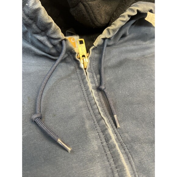 Vtg Carhartt Jacket Navy DISTRESSED Duck Canvas Quilted Hooded Coat See Pics - Picture 8 of 15